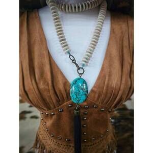 NEW KEEP IT GYPSY bone bead statement necklace in teal